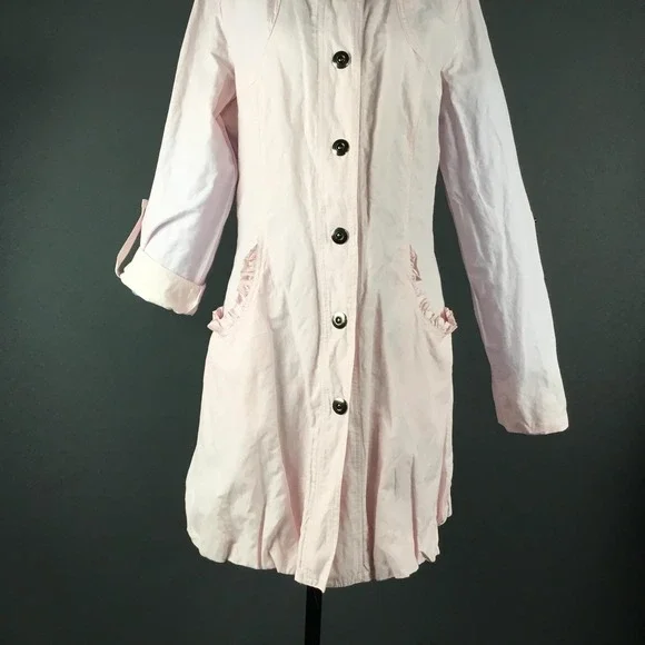 Tribal Jacket Womens 6 Pink Snap Front Roll Tab Sleeves Ruffle Pockets - Picture 7 of 13